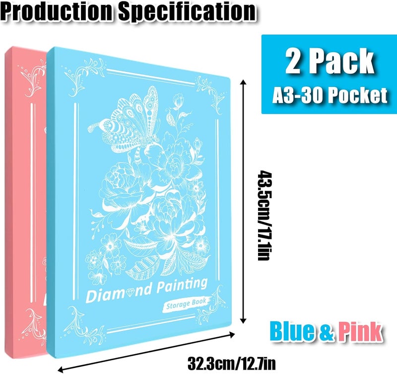 MUFEKUM 2 Pack A3 Storage Book for Diamond Painting, Diamond Art Portfolio Folder with 30 Pocket, Diamond Art Storage Book for 12”x16” Diamond Painting Photo Picture - Image 2